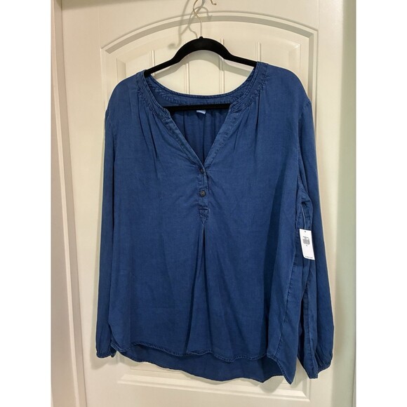 Old Navy Womens Long Sleeve Chambray Denim Peasant Top XL Blue V-Neck NWT - Picture 1 of 2